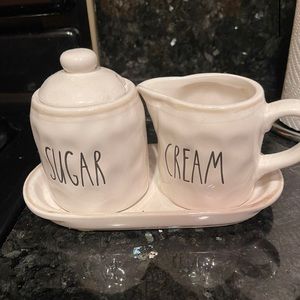 Rae Dunn Cream and Sugar Set and dish